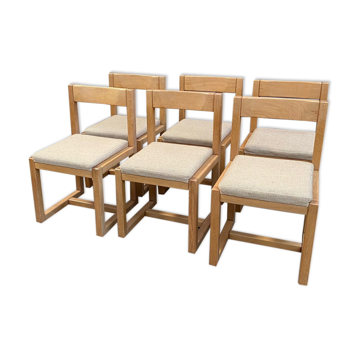 Suite of 6 chairs in solid oak 80s