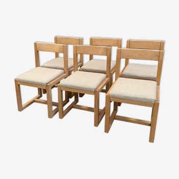 Suite of 6 chairs in solid oak 80s