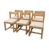 Suite of 6 chairs in solid oak 80s