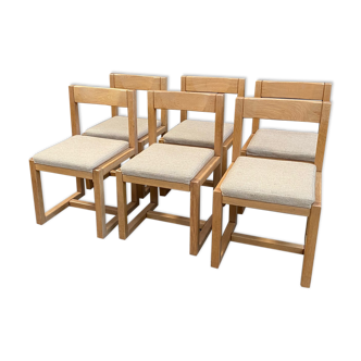 Suite of 6 chairs in solid oak 80s