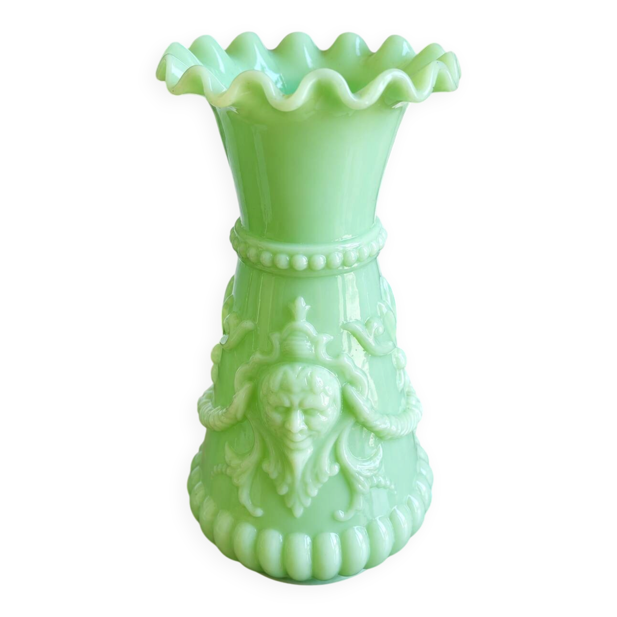 Jade green opaline glass vase