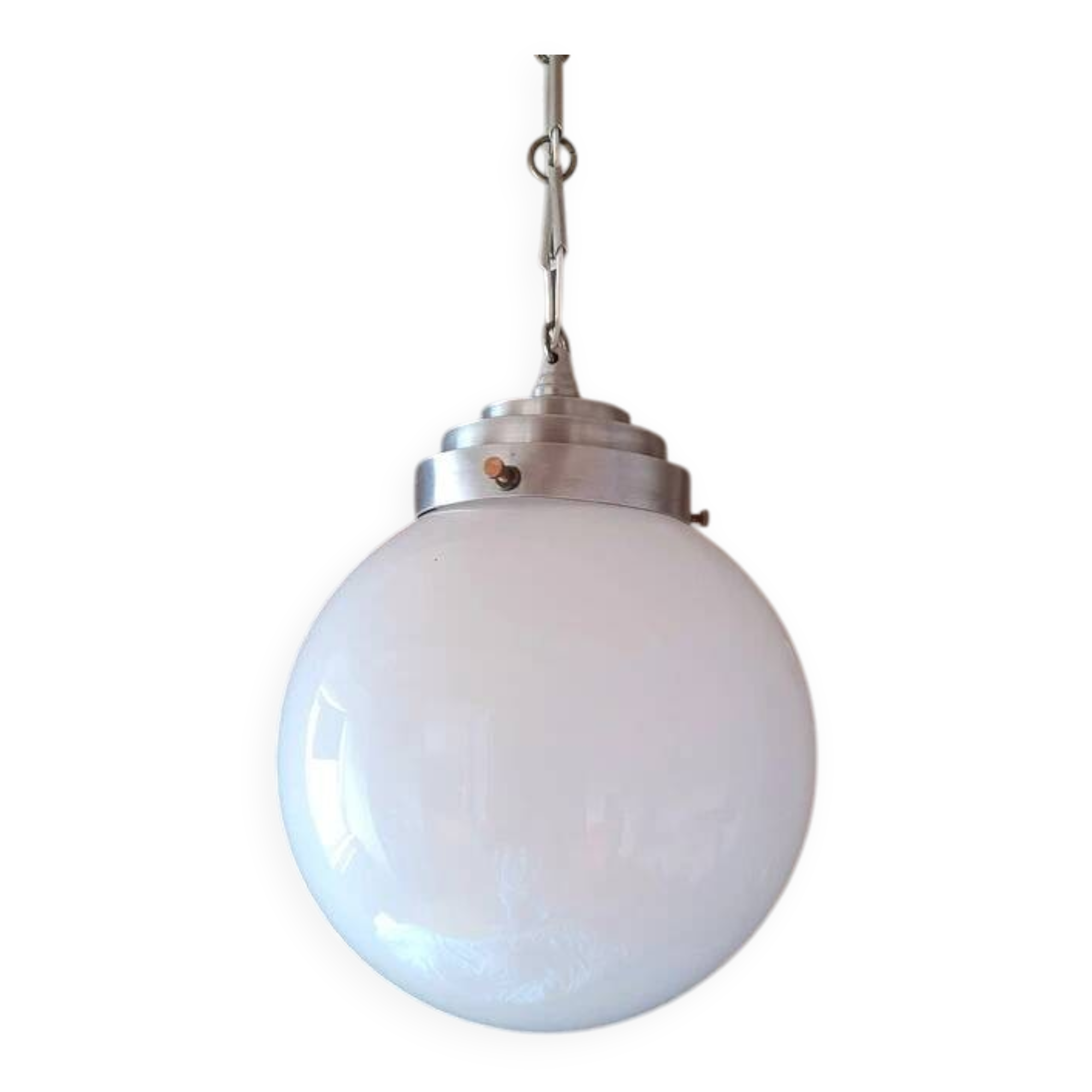 Suspension globe en opaline blanche art déco