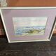 Aquarelle Sur Papier JEAN MOREL Vue Bord De Mer + Cadre Bois Blanc Vintage