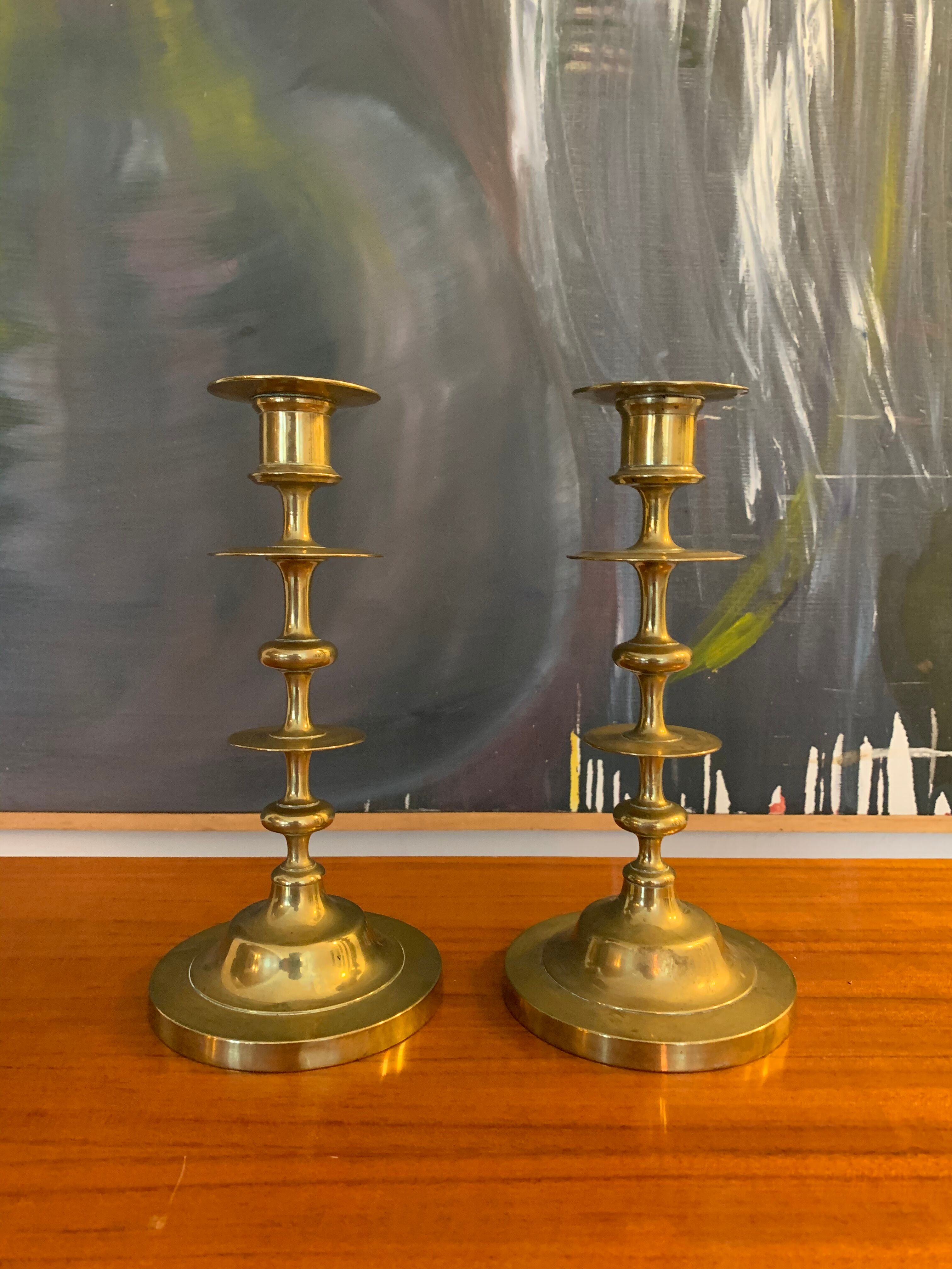 Pair vintage candlesticks solid brass