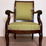 Pretty Empire period office armchair in mahogany with patterned tapestry