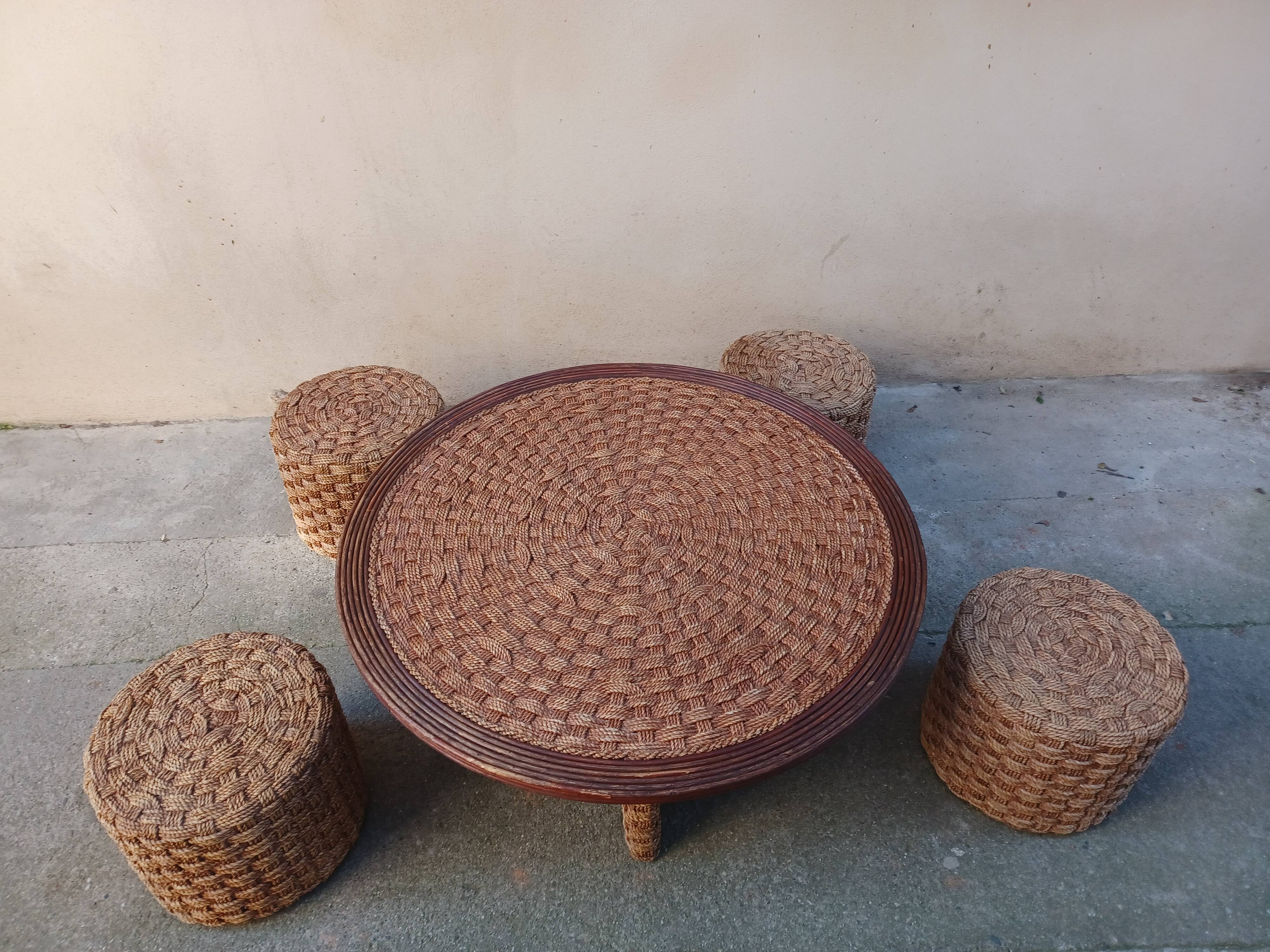 Coffee table and rope stools
