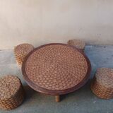 Coffee table and rope stools