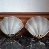Pair of wall lamp shell bronze frame 1970 art deco style