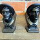 Pair of Fireplace Chenets Man with Hat Black Cast Iron Vintage #D703