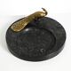Beautiful, large black granite valet tray featuring a brass peacock, circa
