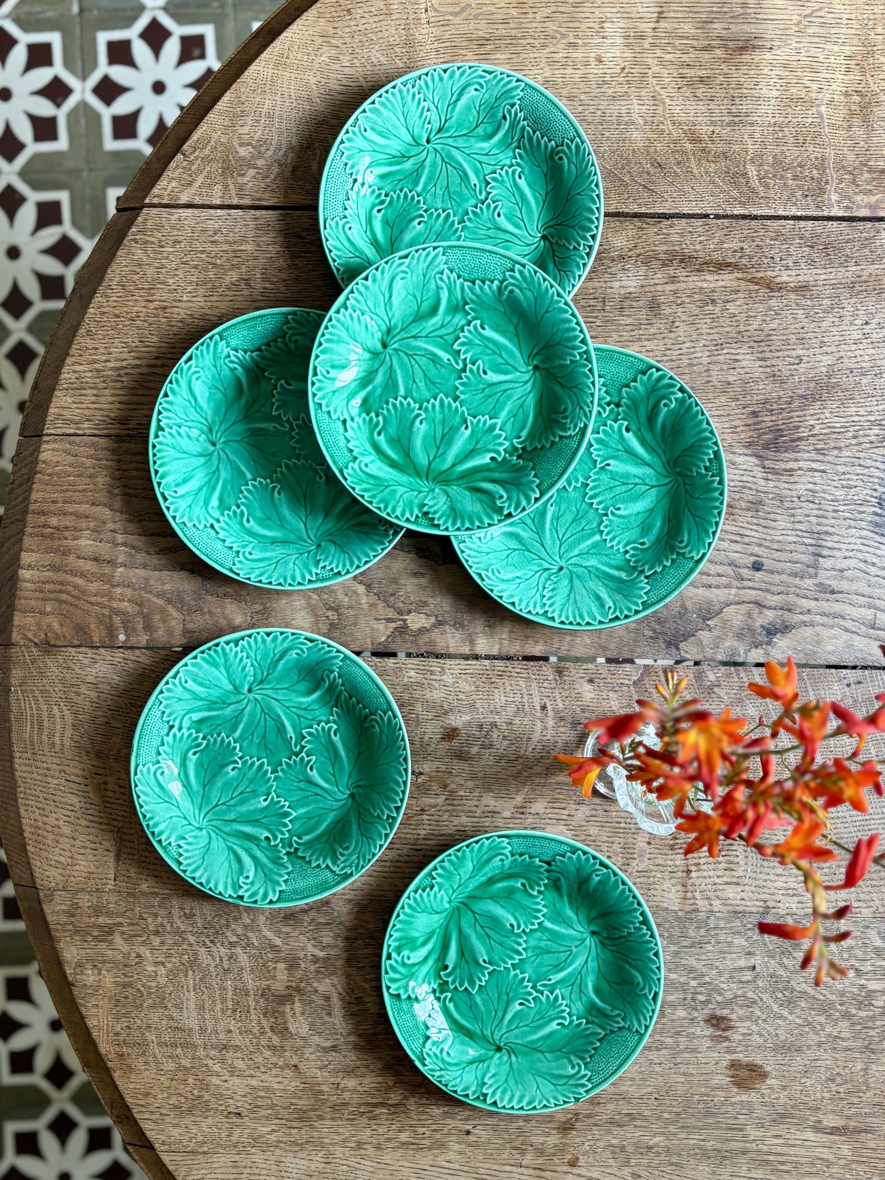 Set of 6 vintage green earthenware plates