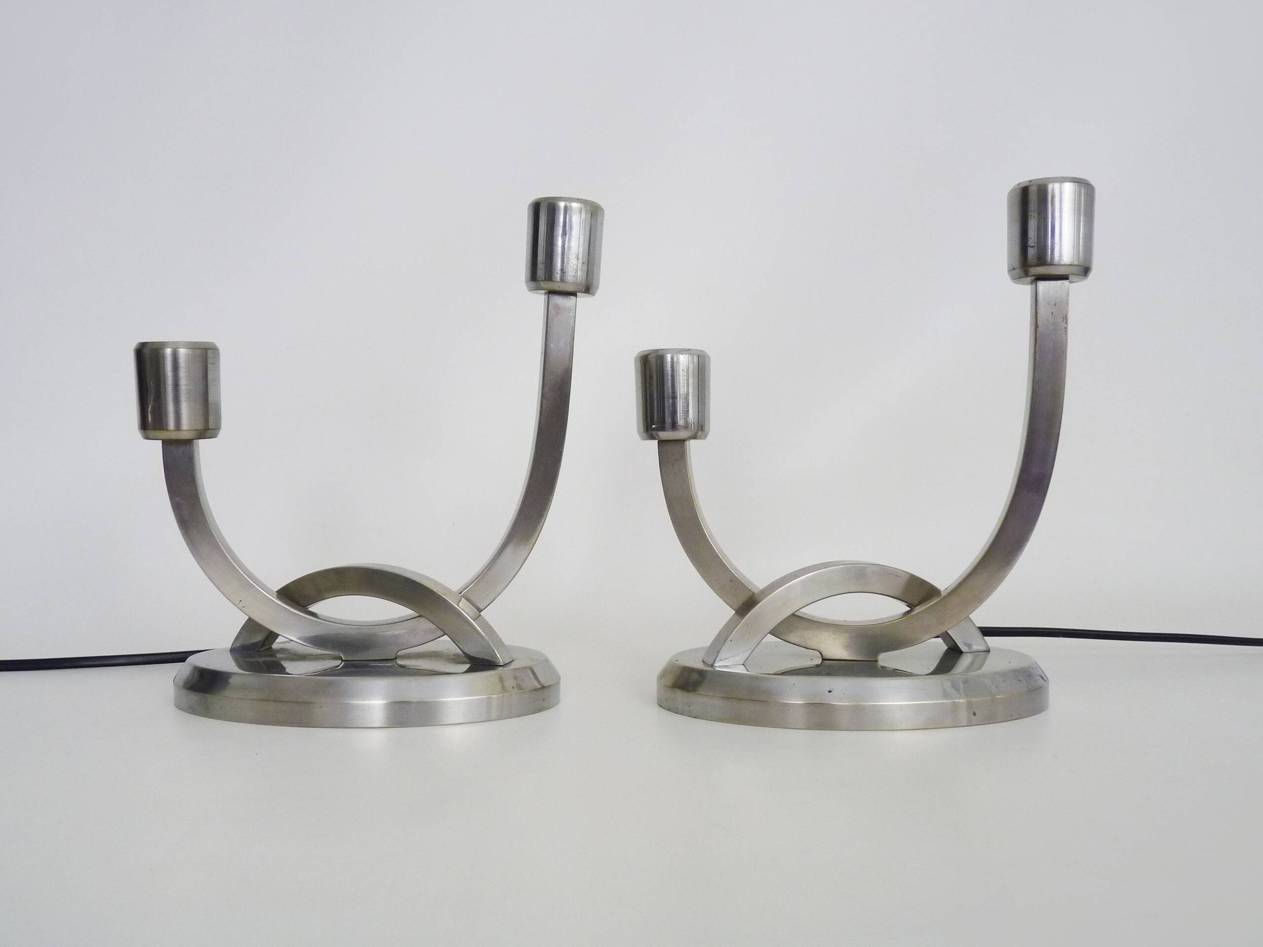 Pair of table lamps, Art Deco bedside lamp, chrome metal