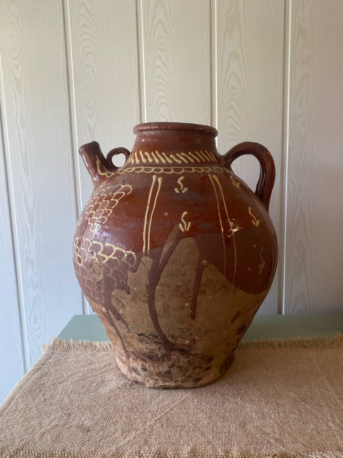 Large antique glazed terracotta jar from the South-West, late 19th century