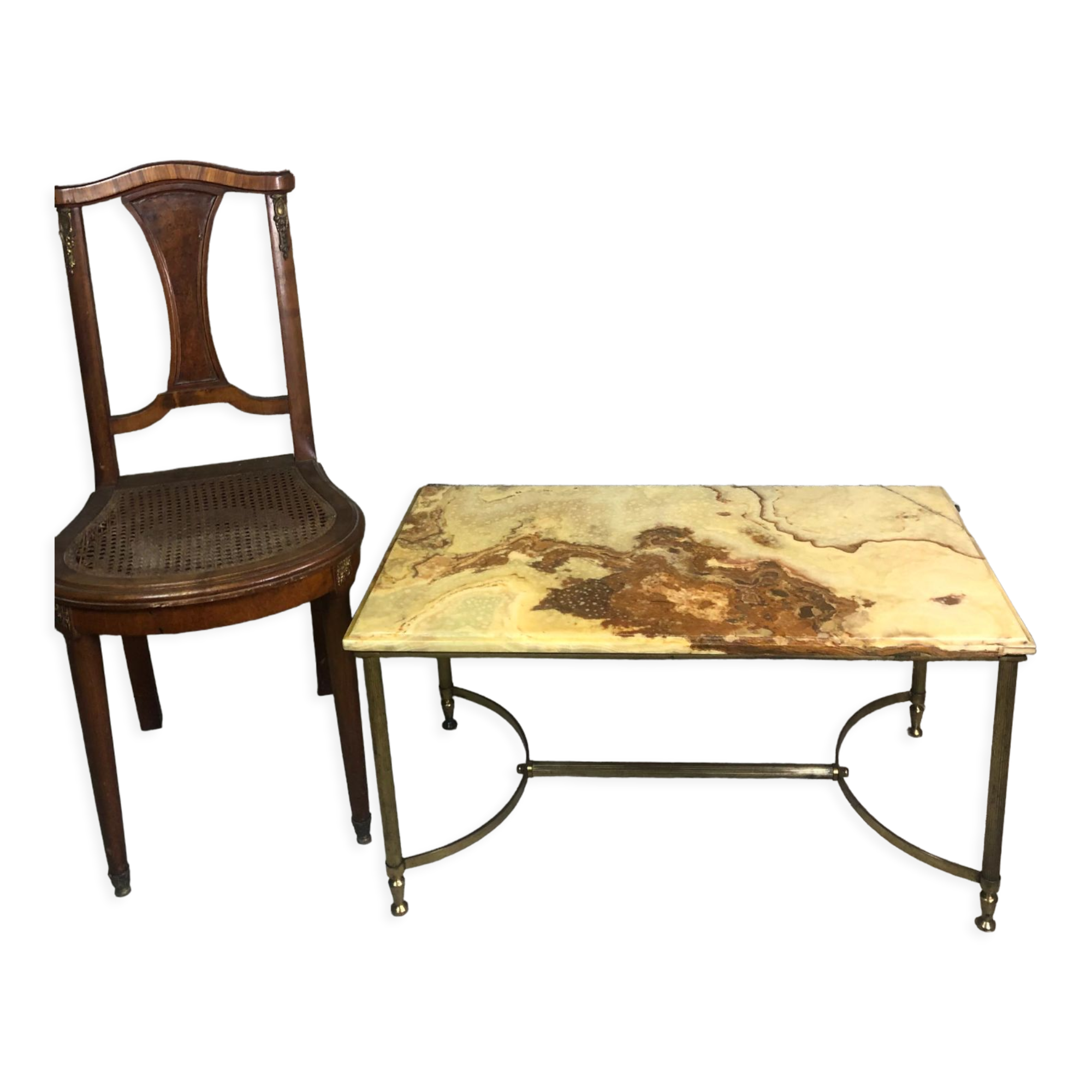 Coffee table in brass and onyx vintage 1960