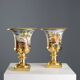 Pair of antique painted and decorated porcelain vases, France, 19th century.