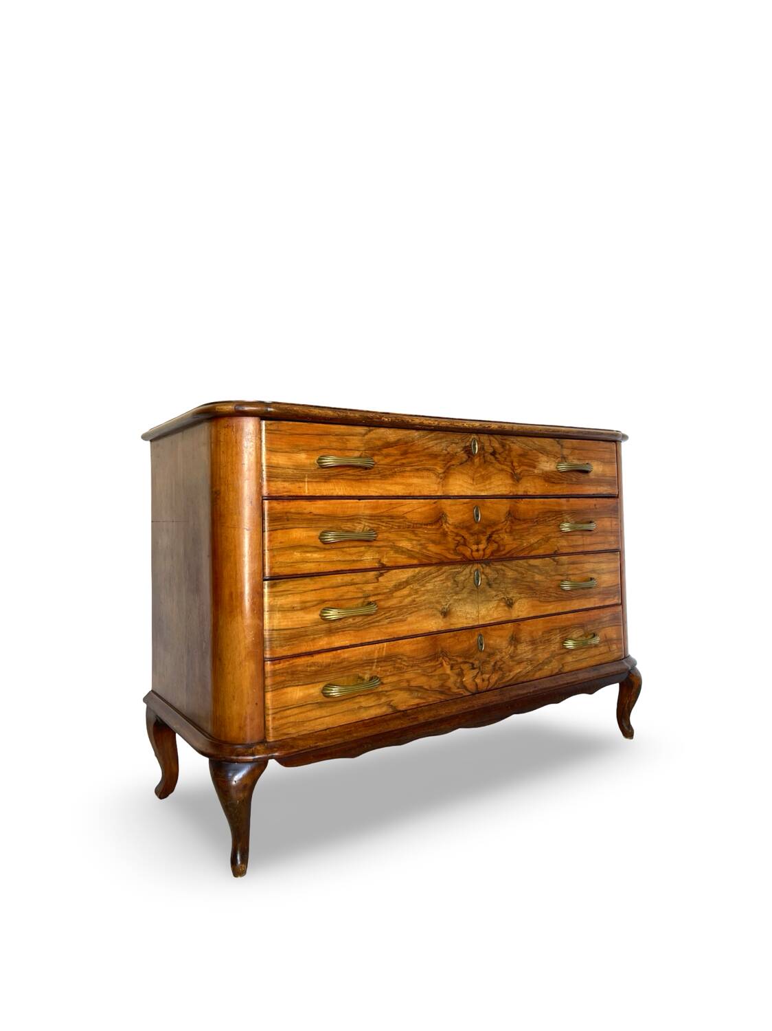 Italian art deco burl walnut chest of drawers, 1930s/1940s
