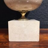 Travertine and gold metal lamp by Philippe Barbier with its custom-made lampshade