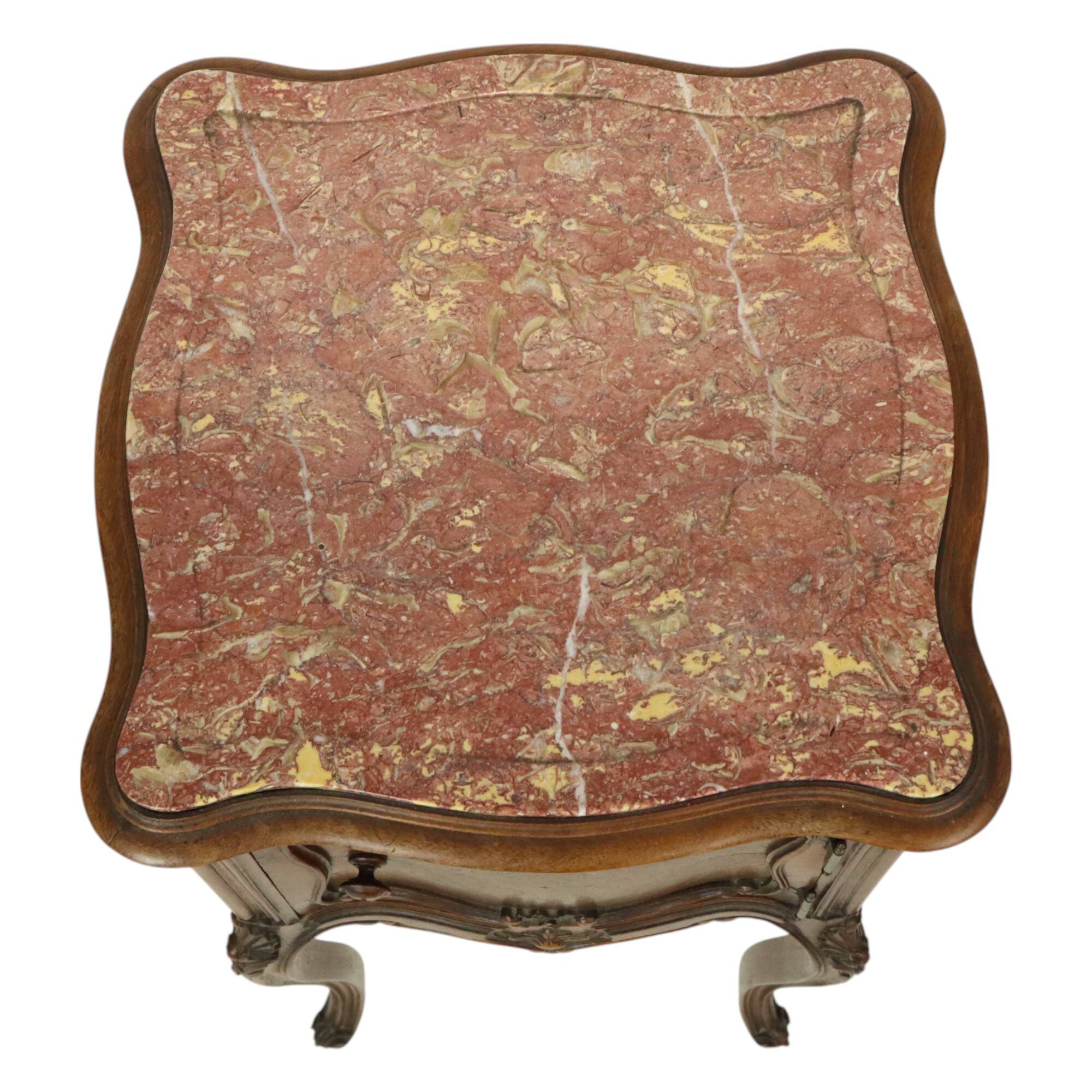 Antique Bombed Bedside Table Marble Louis XV Late 19th Century
