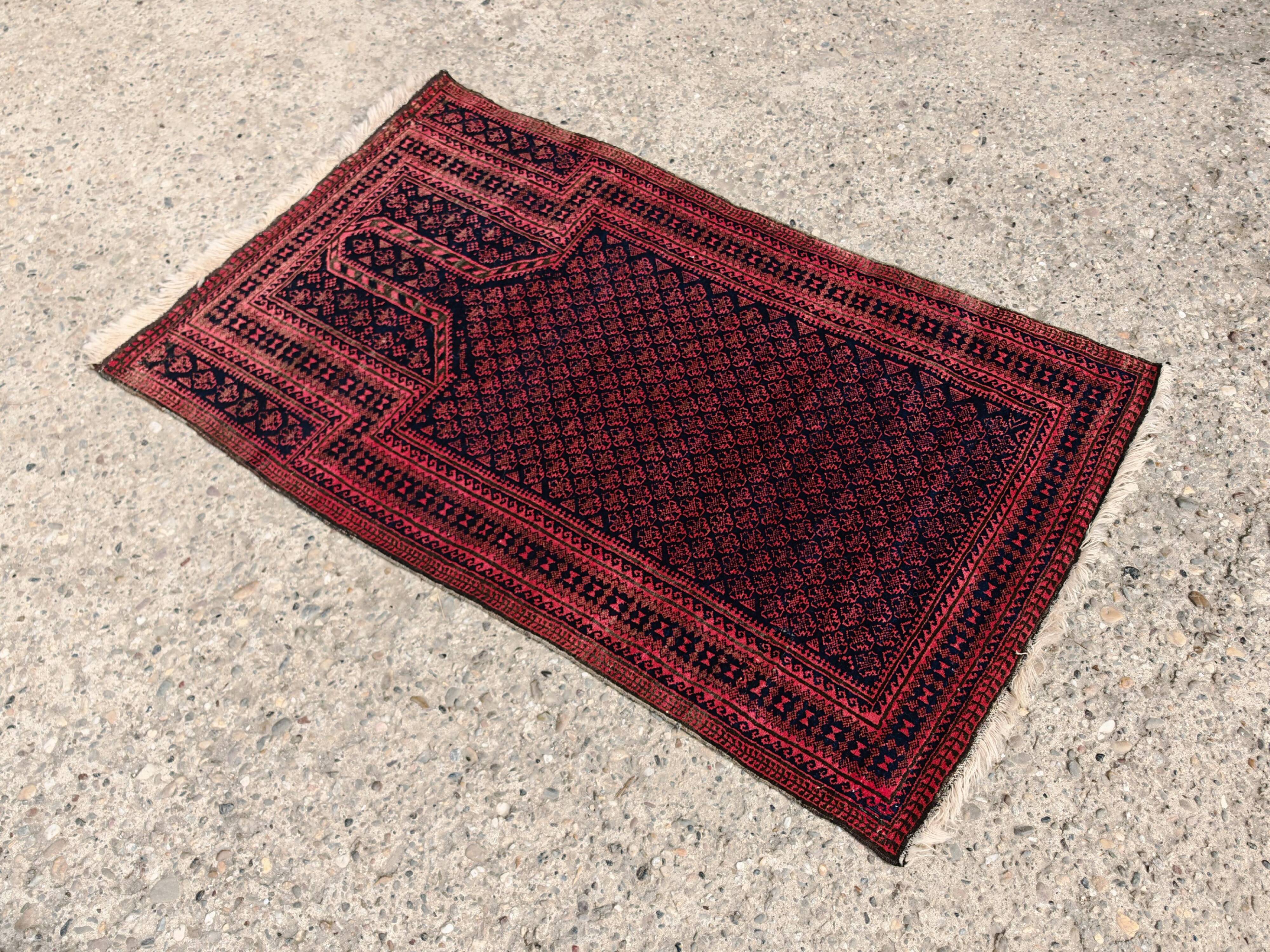 Vintage Persian Baluch prayer rug in wool from the 1950s.