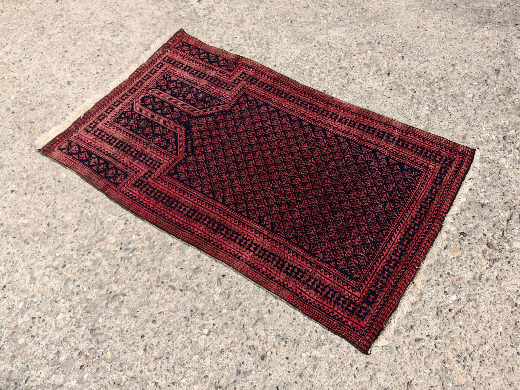Vintage Persian Baluch prayer rug in wool from the 1950s.