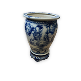 Cache pot vietnamien en porcelaine blanche et bleue