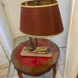 Table ronde avec plateau cuir rouge
