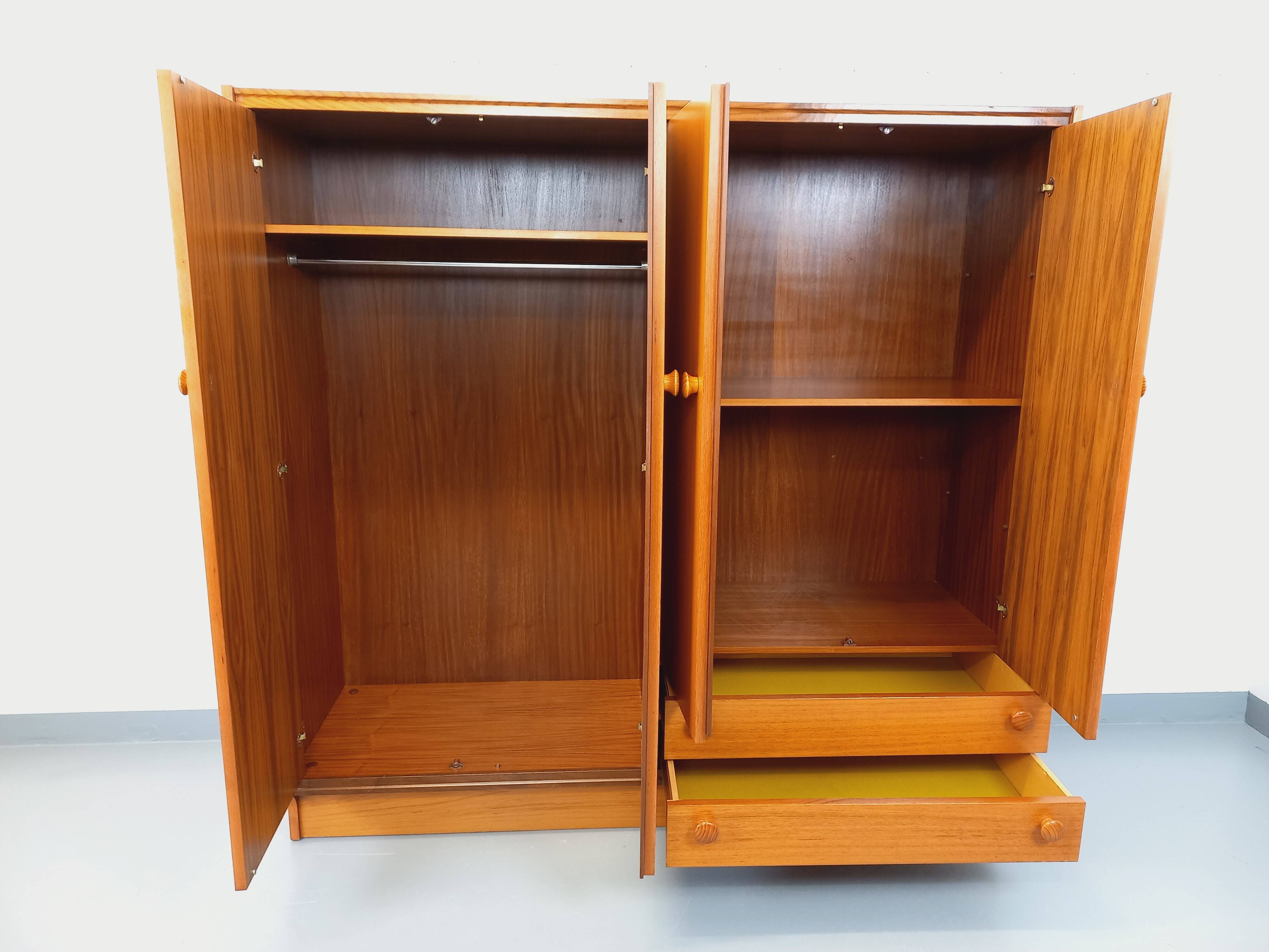Vintage modernist teak and walnut wardrobe from the 60s and 70s