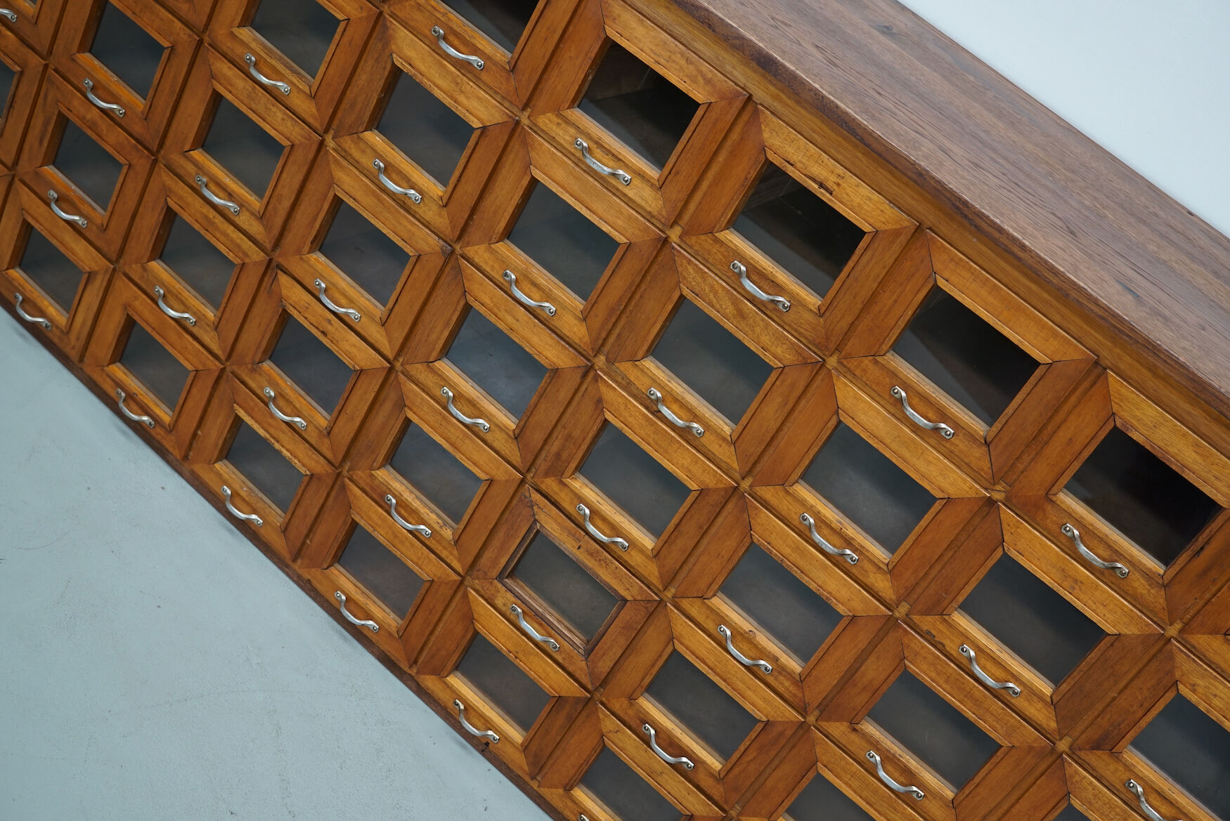 Vintage Dutch Oak Haberdashery Shop Cabinet / Vitrine, 1950s