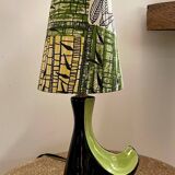 Vintage ceramic lamp in black and green - 1950s / 1960s - Handmade lampshade