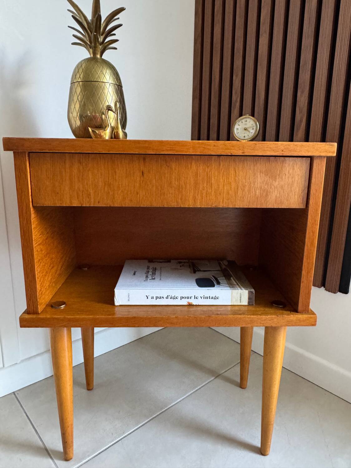 Vintage light wood bedside table