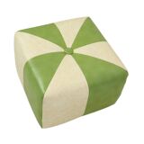 Pouf carré vintage skaï simili cuir vert crème 43cm
