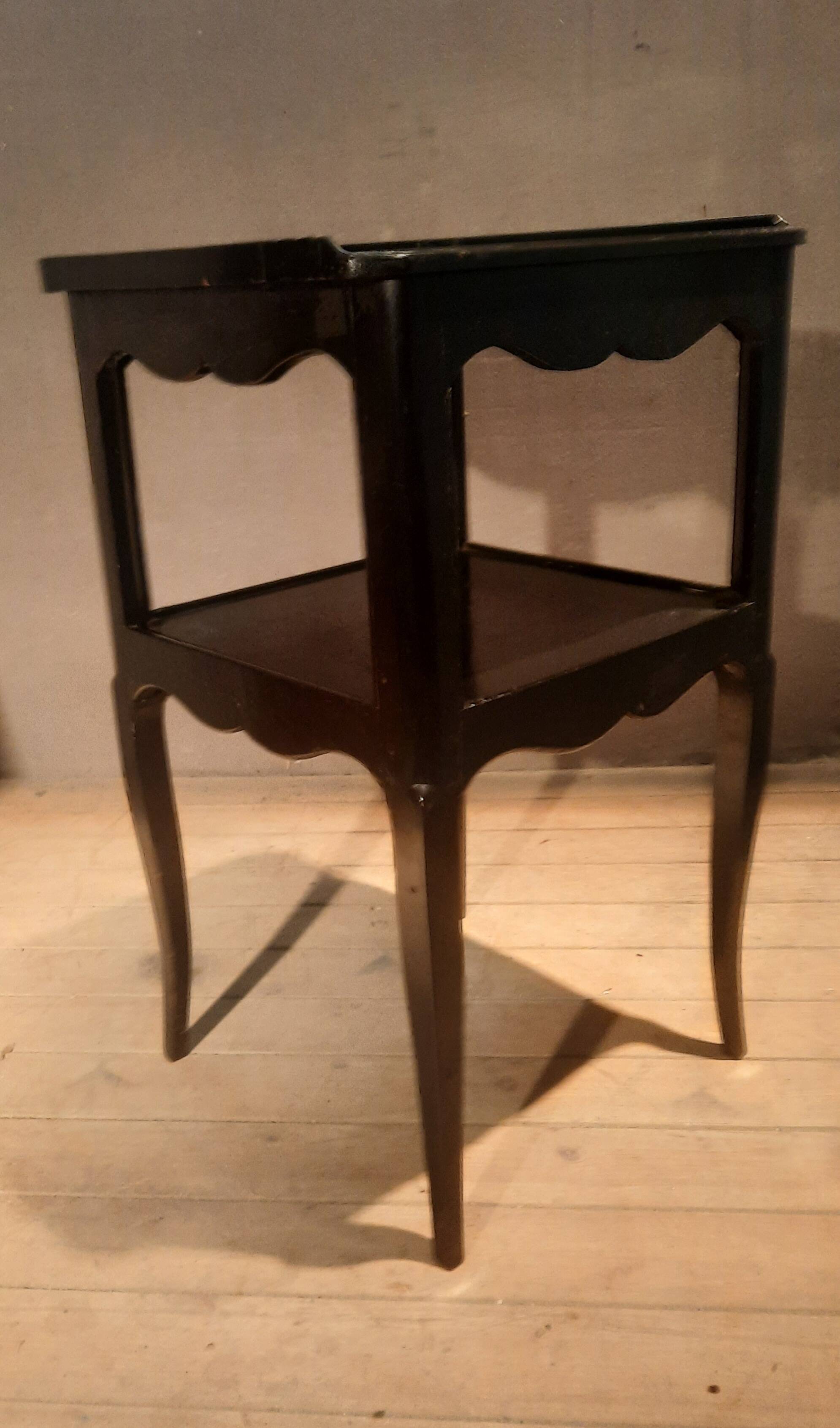 Black bedside table with two shelves, Louis XV style