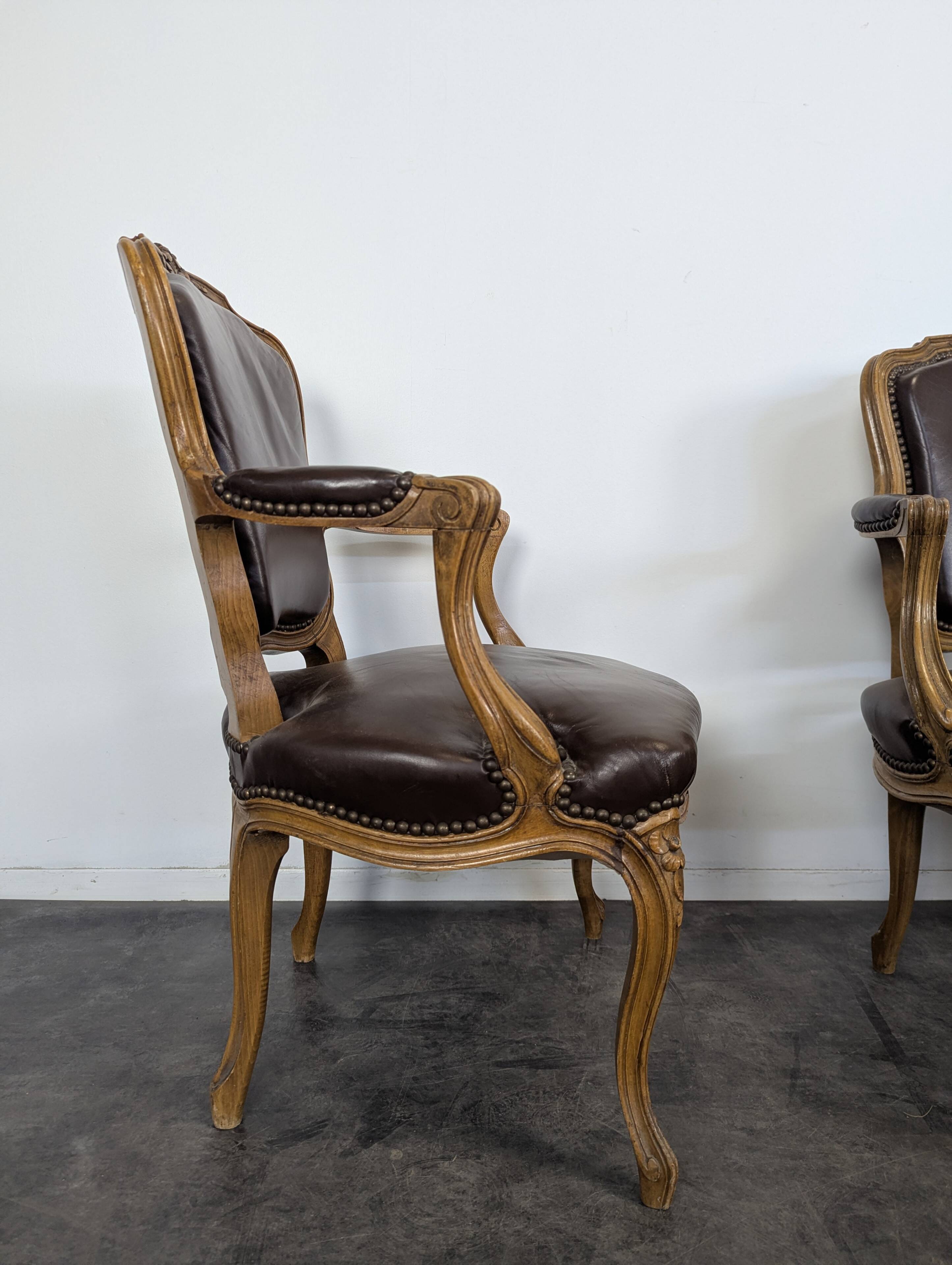 Set of 4 Louis XV style leather armchairs