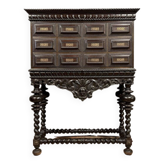 Bargueno in false semblance of a cabinet of curiosities in ebony and patinated bronzes