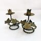 Pair of handcrafted wrought iron candlesticks vintage foliage