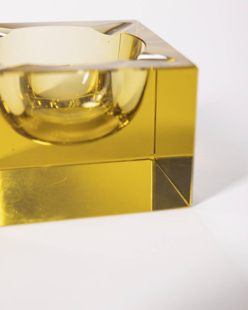 Vintage 1960s Yellow Crystal Ashtray, German Design