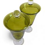 Murano Glass Green Lidded Urns, Venini Style, Italy, 1950s