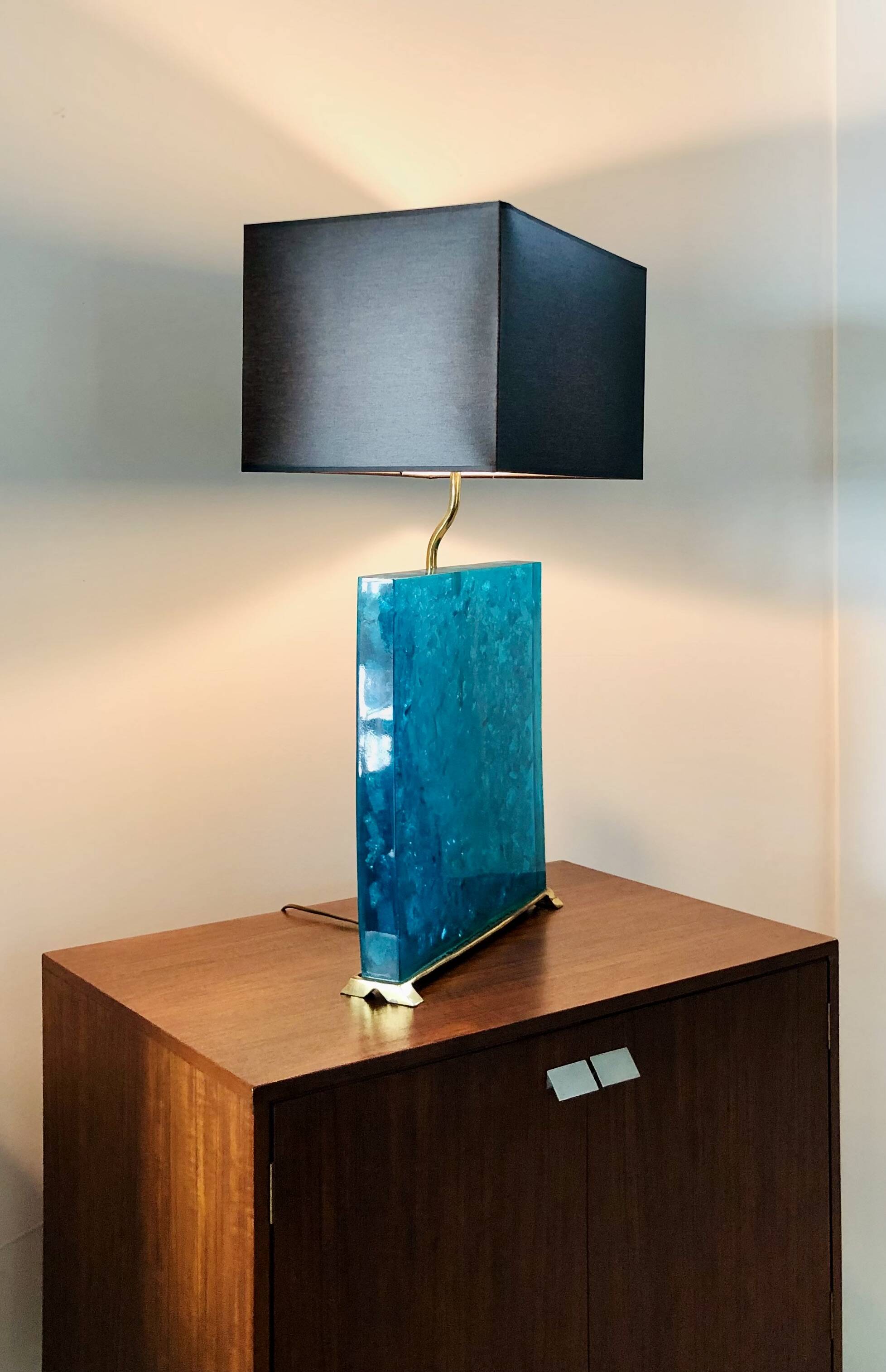 Turquoise fractal resin table lamps, 1980s