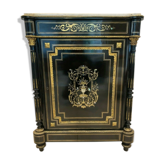 Meuble a hauteur d'appui marqueterie de nacre et laiton gravé Napoléon III XIX