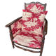 Antique armchair from around 1900, solid wood – red toile de Jouy.