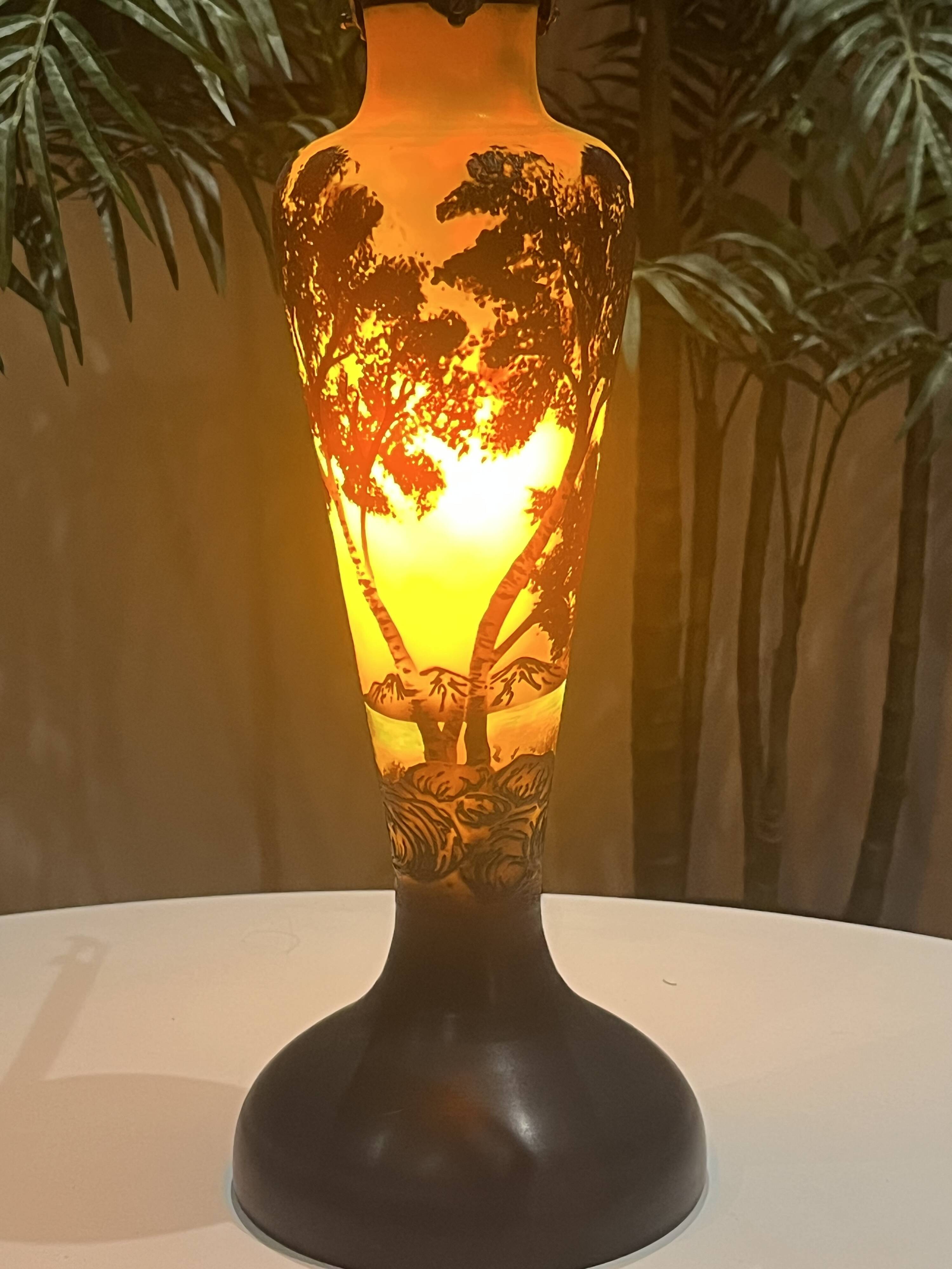 Lamp base - Acid-etched glass - Gallé style