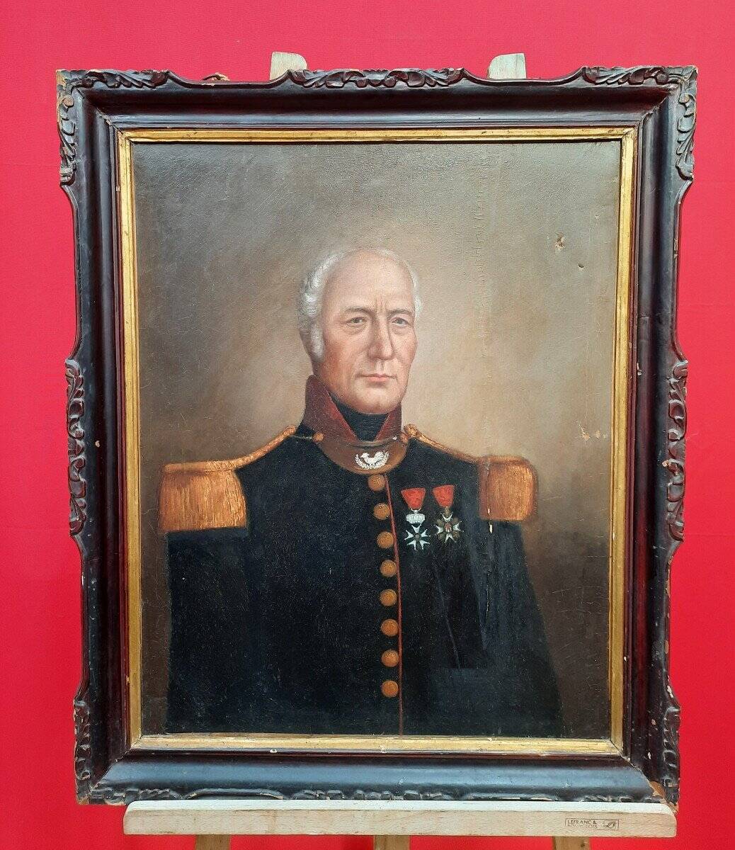 Peinture à l'huile d'un soldat antique du XIXe siècle en uniforme militaire