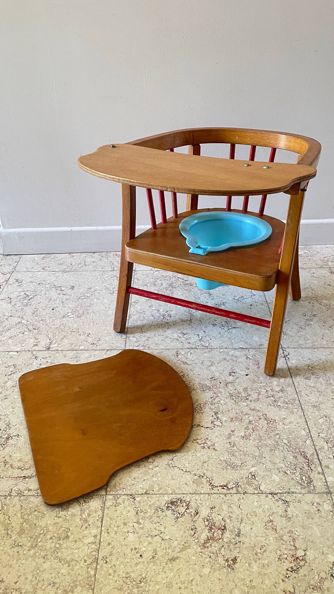 Vintage wooden Baumann baby armchair