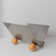 Silver metal magazine rack with wooden ball feet - Space Age 1980s retro storage