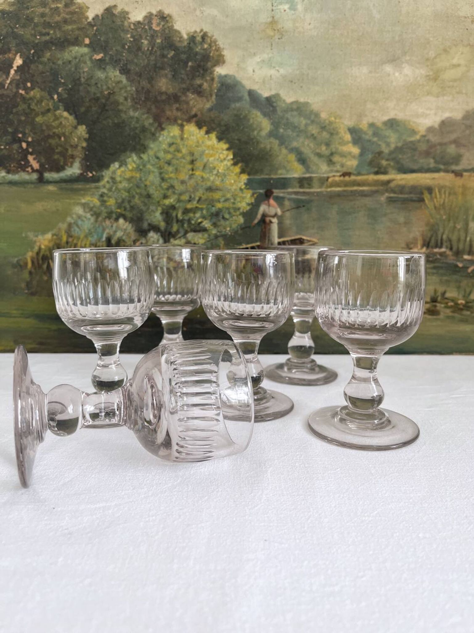 6 verres anciens à côtes creuses, fin 19ème