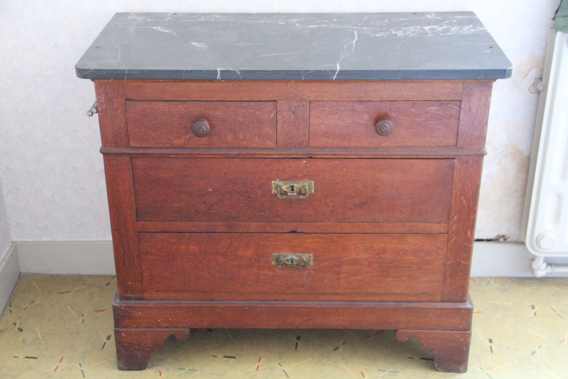 Louis Philippe chest of drawers in dark oak and black marble