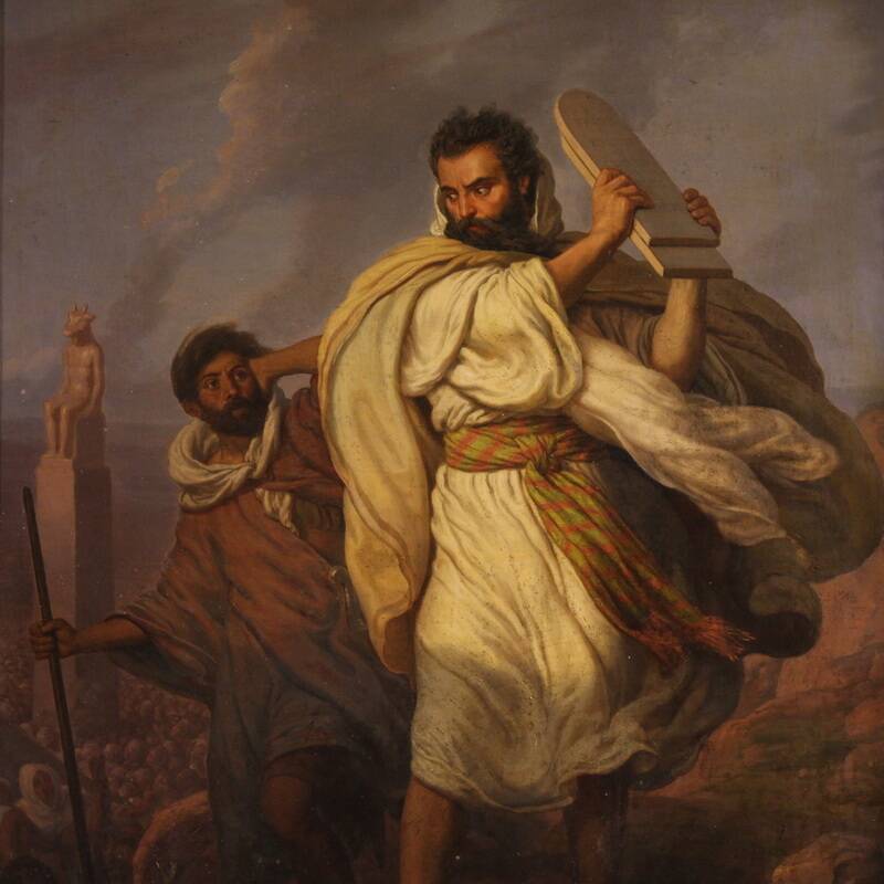 Italian painting signed by Focosi and dated 1852, *Moses Breaking the Table