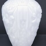 Large art deco glass vase with French floral decor H. 29.5 cm