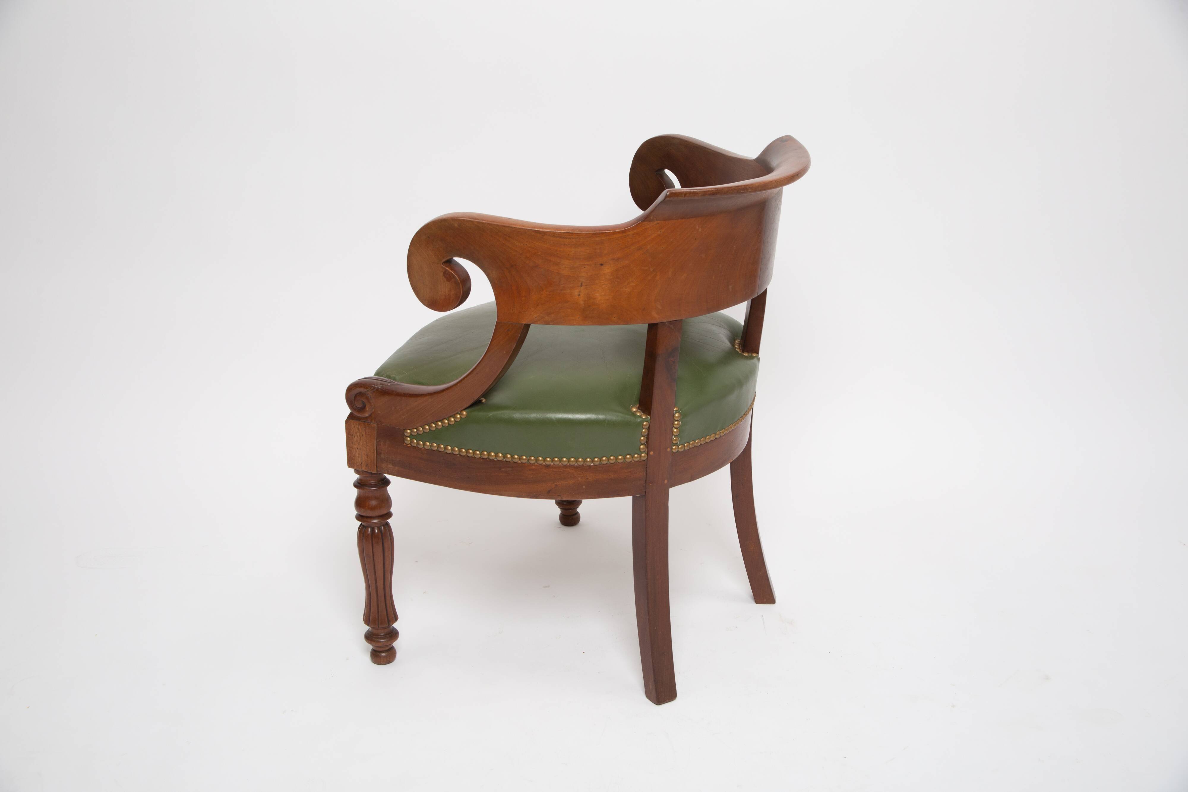 Louis Philippe gondola office chair green leather and wood