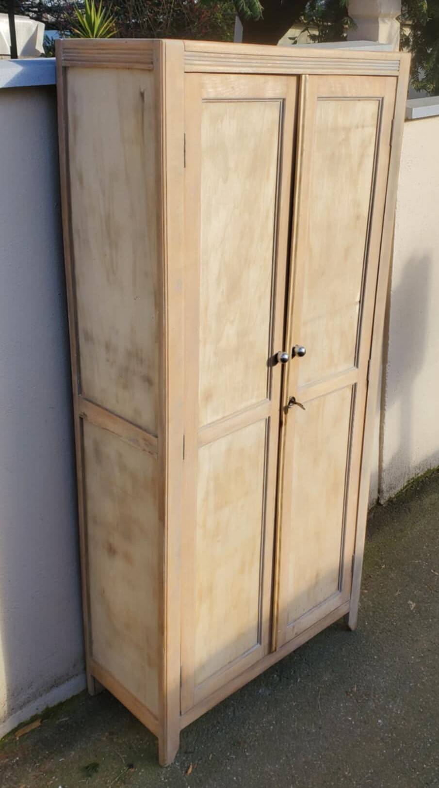 Very beautiful vintage 1940 parisian wardrobe, 2 doors stripped and sanded